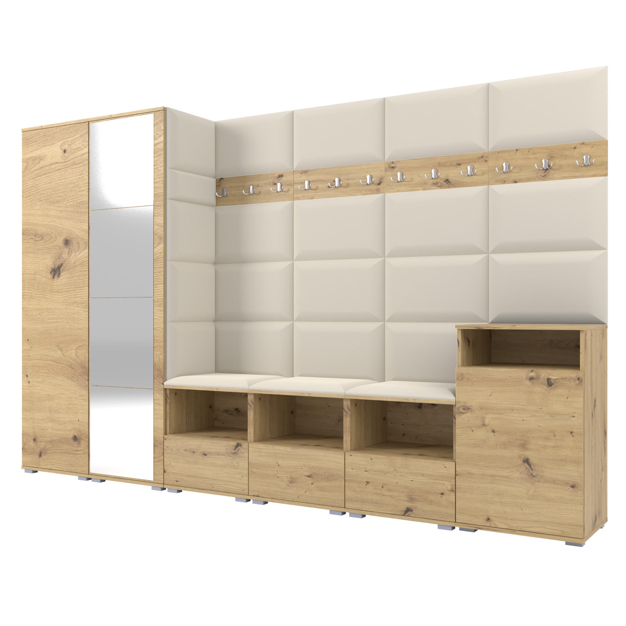 Ravio Garderobe Eiche Artisan, Creme 300x187x40 cm