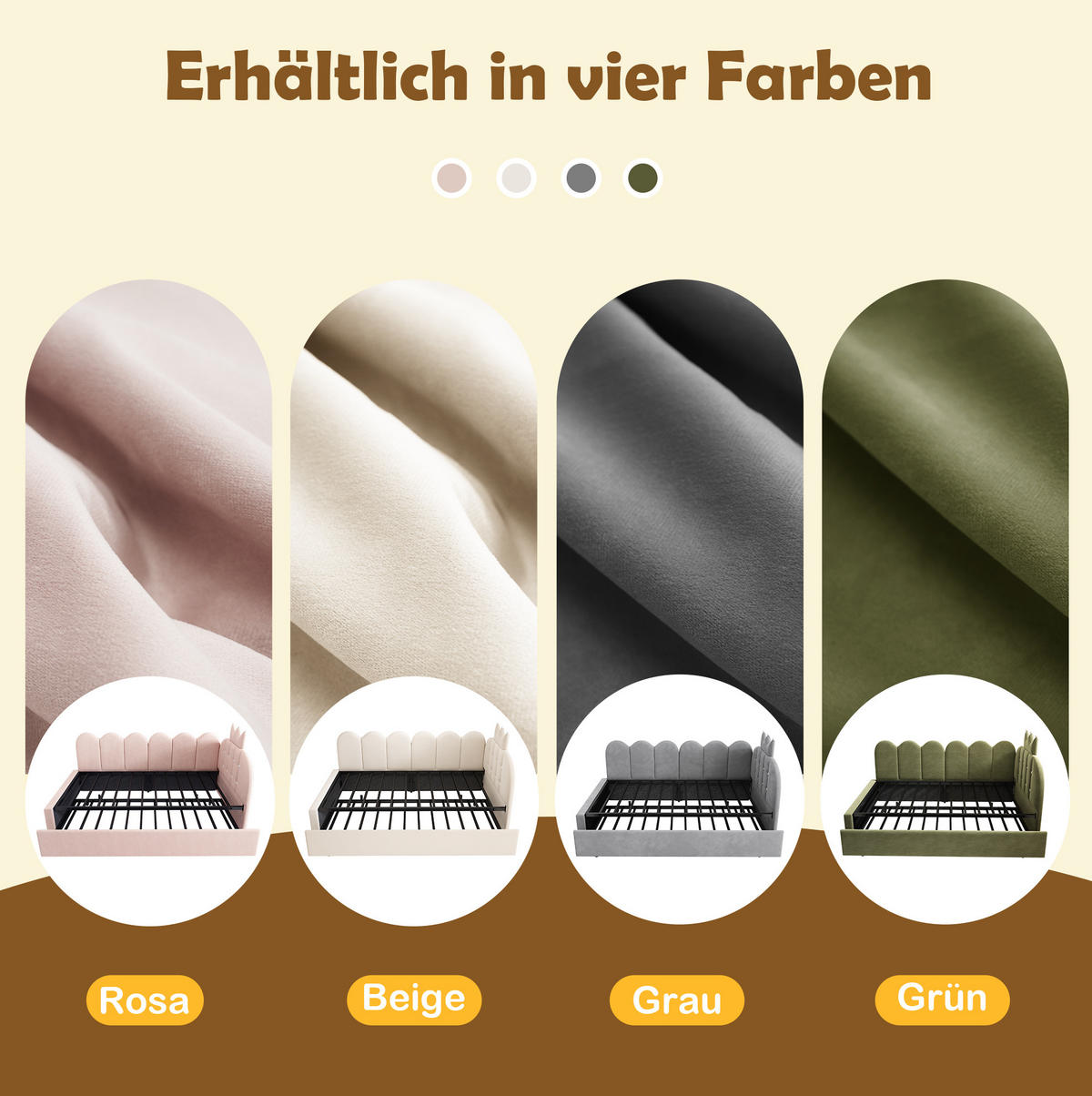 SAMT-POLSTERBETT 90/200 cm mit Ausziehbett und gepolstertem Kopfteil - Grau, Textil (90/200cm) - BEAOK