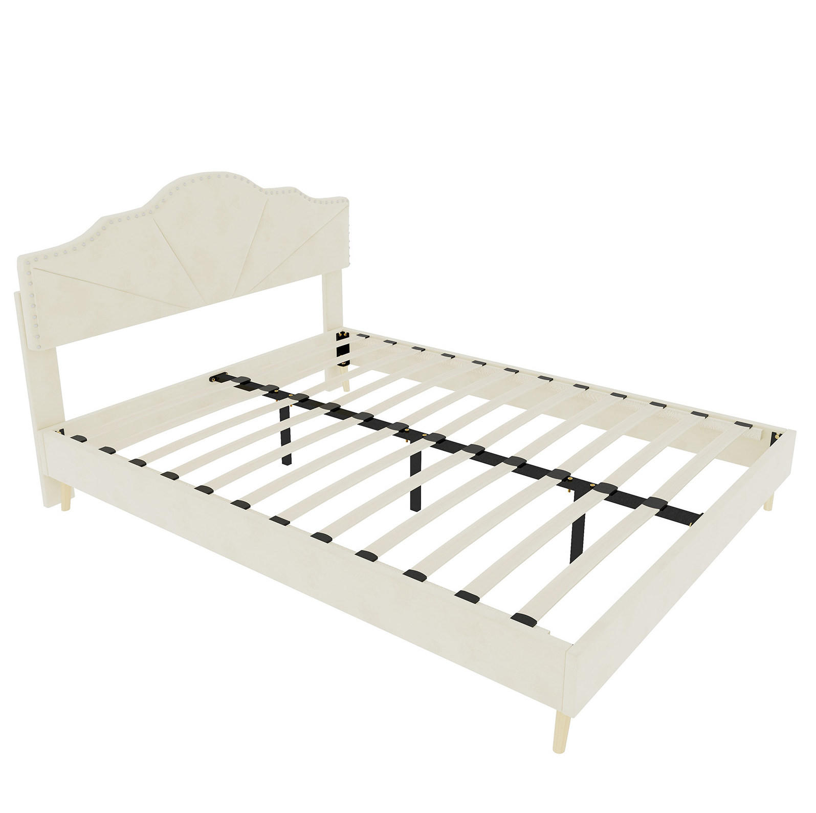 POLSTERBETT 160/200 cm mit Matratze, geometrischem Kopfteil und Lattenrost, Beige - Beige, Textil (160/200cm) - Redom