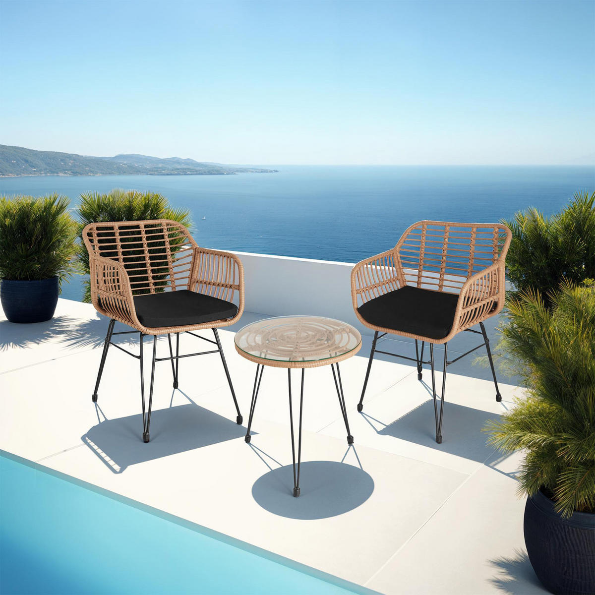 RATTAN SITZGRUPPE Molfetta,filigranes Design,natur - Naturfarben, Kunststoff - tectake