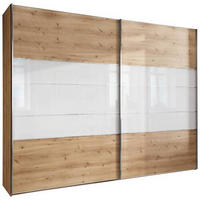 SCHWEBETÜRENSCHRANK 300/236/67 cm 2-türig Weiß, Eiche Bianco  - Chromfarben/Eiche Bianco, KONVENTIONELL, Glas/Holzwerkstoff (300/236/67cm) - Voleo