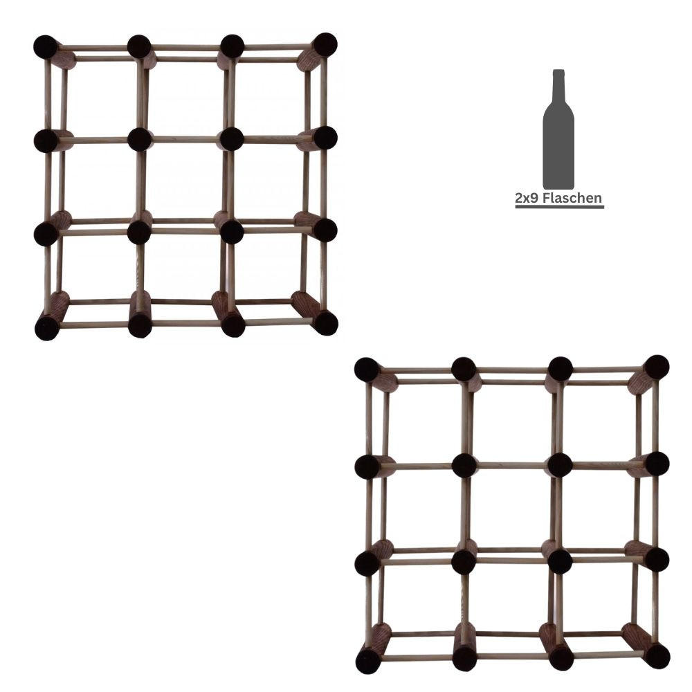 WEINREGAL Vinotega Mod 36x36x24 cm 2x 9 Flaschen Massives Kiefernholz Braun Geölt - Braun, Holz (72/36/24cm) - PROREGAL