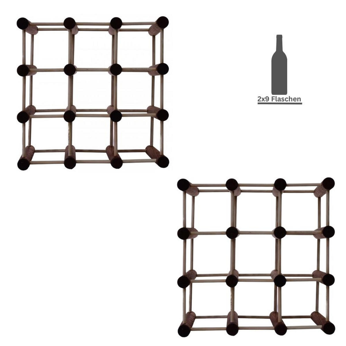 WEINREGAL Vinotega Mod 36x36x24 cm 2x 9 Flaschen Massives Kiefernholz Braun Geölt - Braun, Holz (72/36/24cm) - PROREGAL