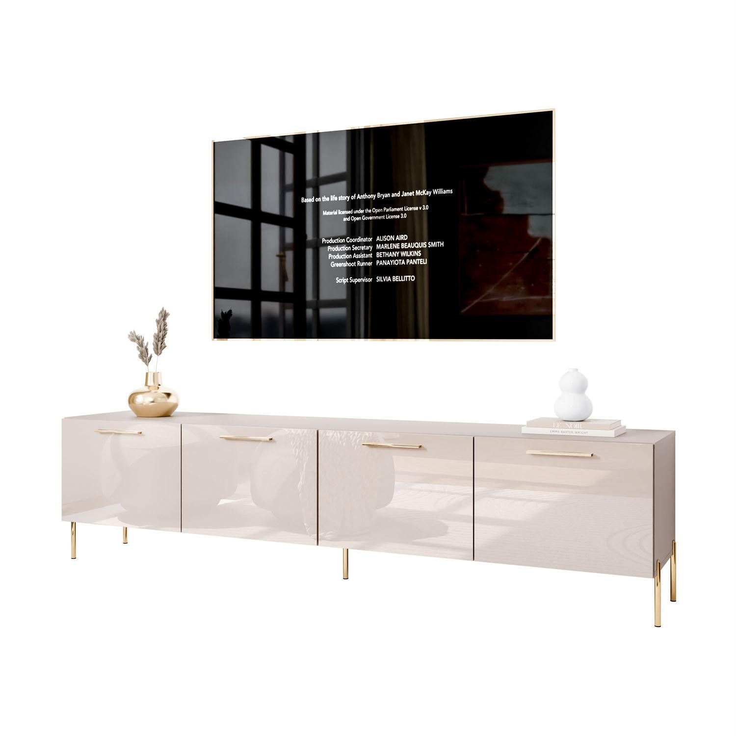 TV-ELEMENT AURA 200 KASCHMIR Hochglanz auf geraden goldenen Beinen - Kaschmir/Goldfarben, Holzwerkstoff (200/50/40cm) - Lookway