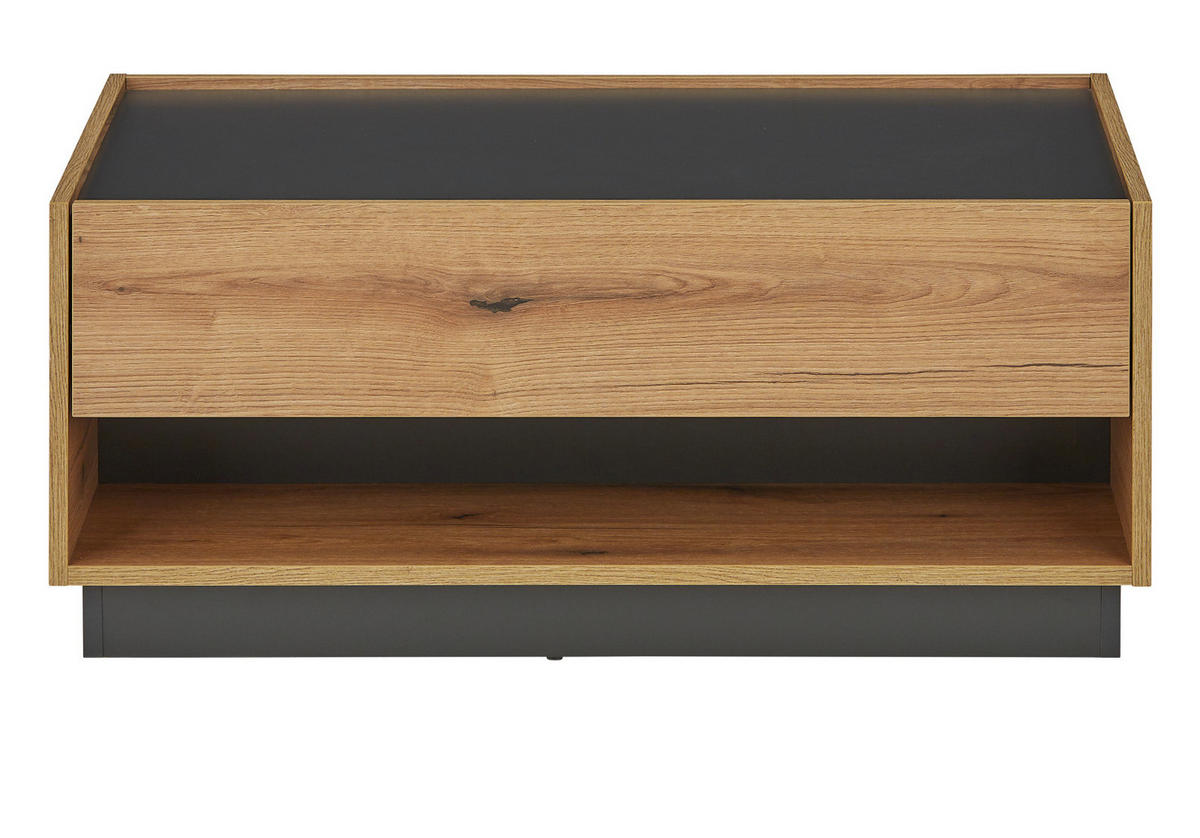 COUCHTISCH Eiche Evoke, grau 90 x 60 cm, Wohnzimmertisch mit Stauraum - Schwarz/Naturfarben, Holz/Holzwerkstoff (90/90/1cm) - Furn.Design