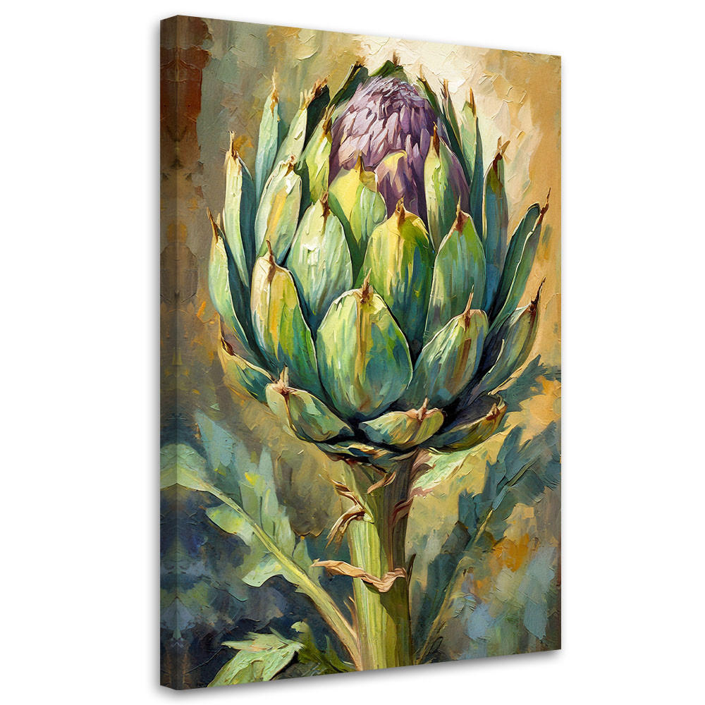 LEINWANDBILD Artischocke Acryl handgemalt 70x100cm - Grün, Textil (70/100cm) - Feeby