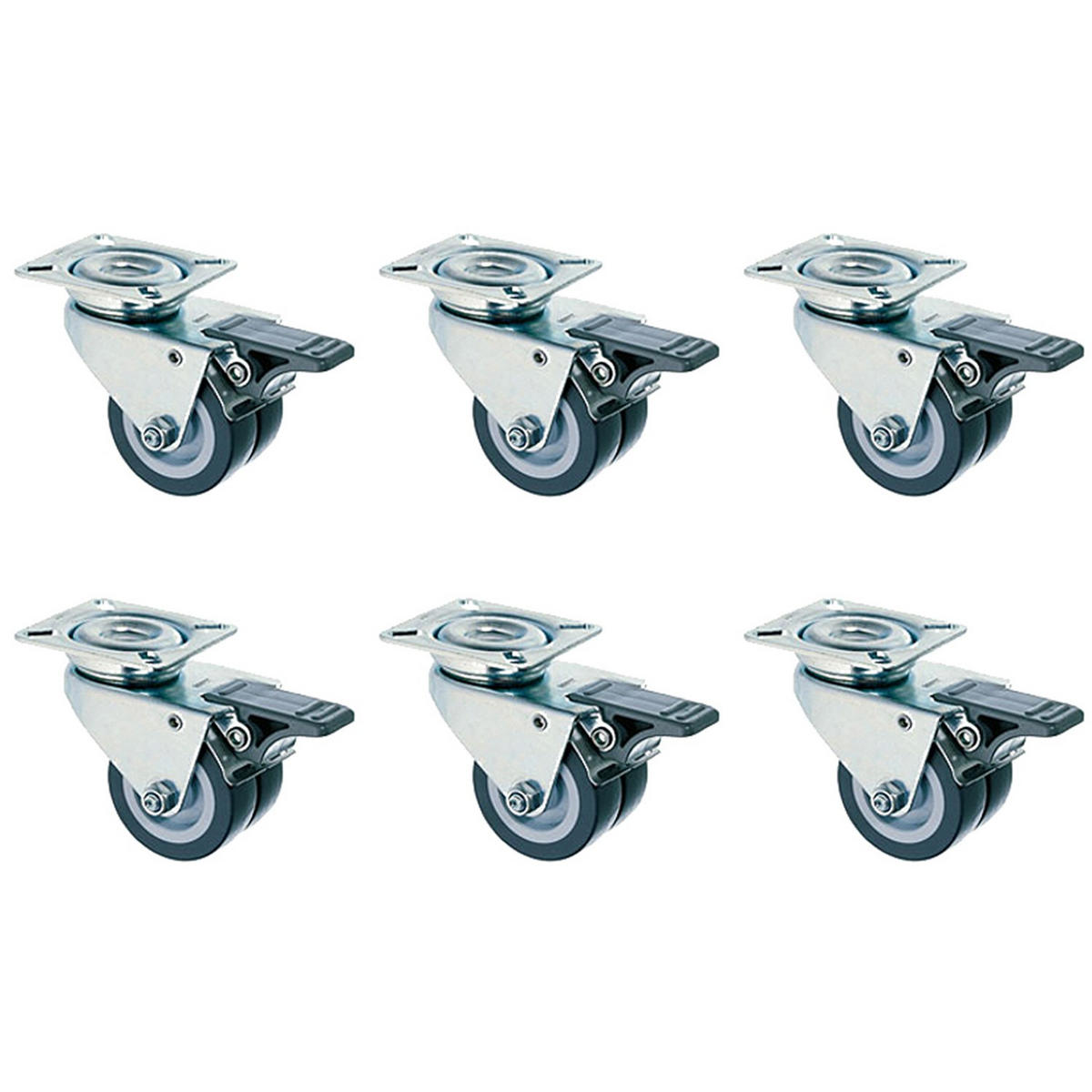 STRANDKORBROLLEN 6er Set mit Feststeller - Silberfarben/Schwarz, Kunststoff/Metall (10/6/8cm) - bene living