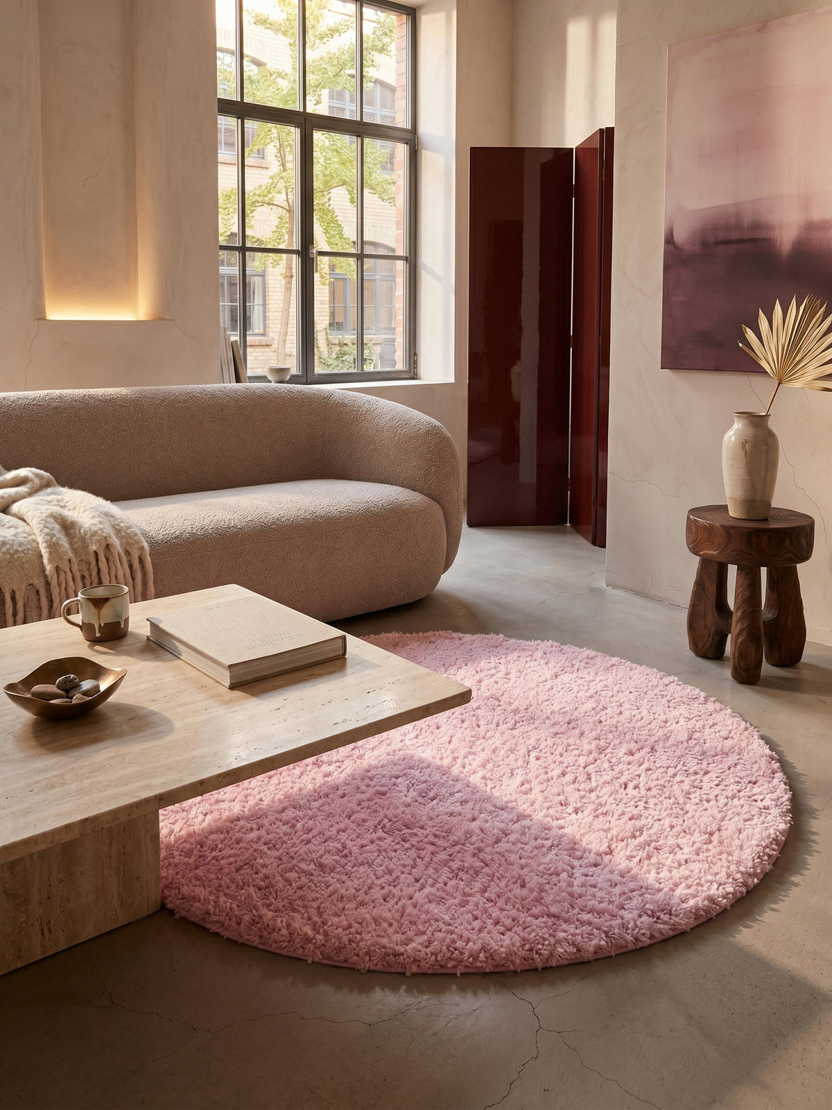 TEPPICH Hochflor Unifarben Polypropylen Wohnzimmer Shaggy Pink Rund 200x200 - Rosa, Textil (200/200cm) - KADIMA DESIGN