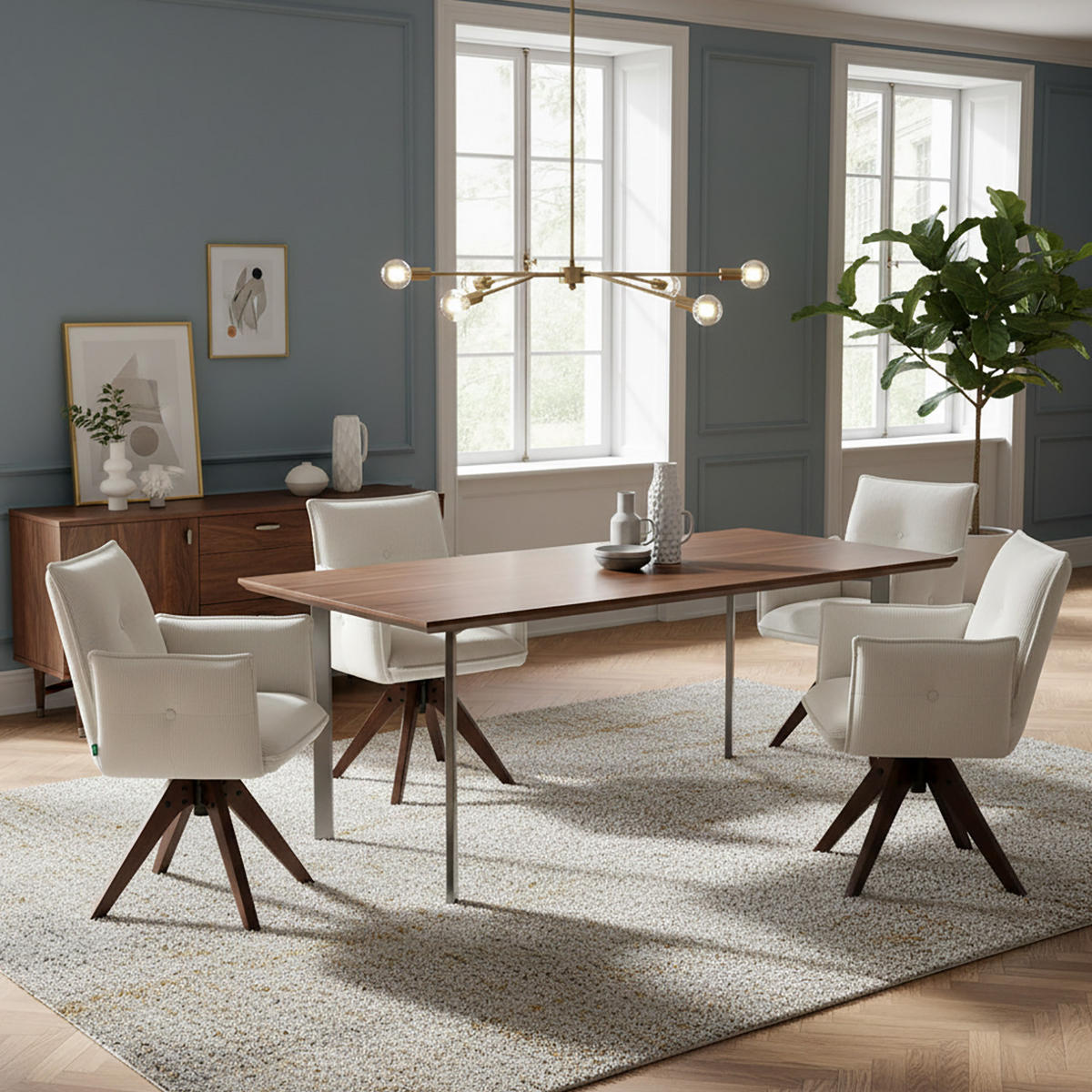 ARMLEHNSTUHL Mika-Emil 2er-Set - Nussbaumfarben/Creme, Eichenholz/Holz (60/88/63cm) - DUBI Möbel