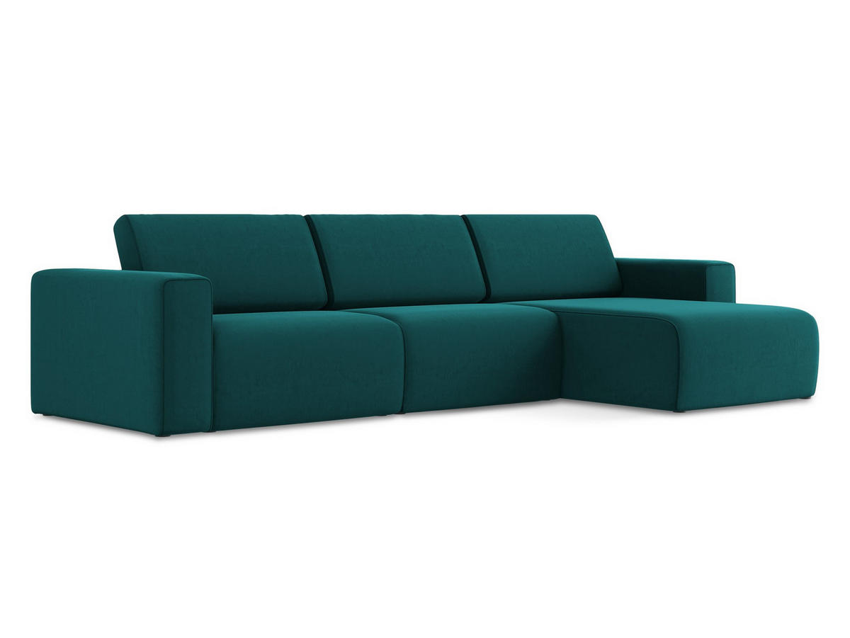 ECKSOFA Rechts Samt Stoff Blau - Blau/Petrol, Kunststoff/Textil (314/167cm) - Makamii