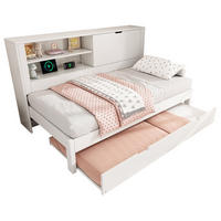 POLSTERBETT 90/190 cm mit Ausziehbett, Stauraum-Rückwand, USB und Lattenrost, Holz, Weiß - Weiß, Textil (90/190cm) - Redom