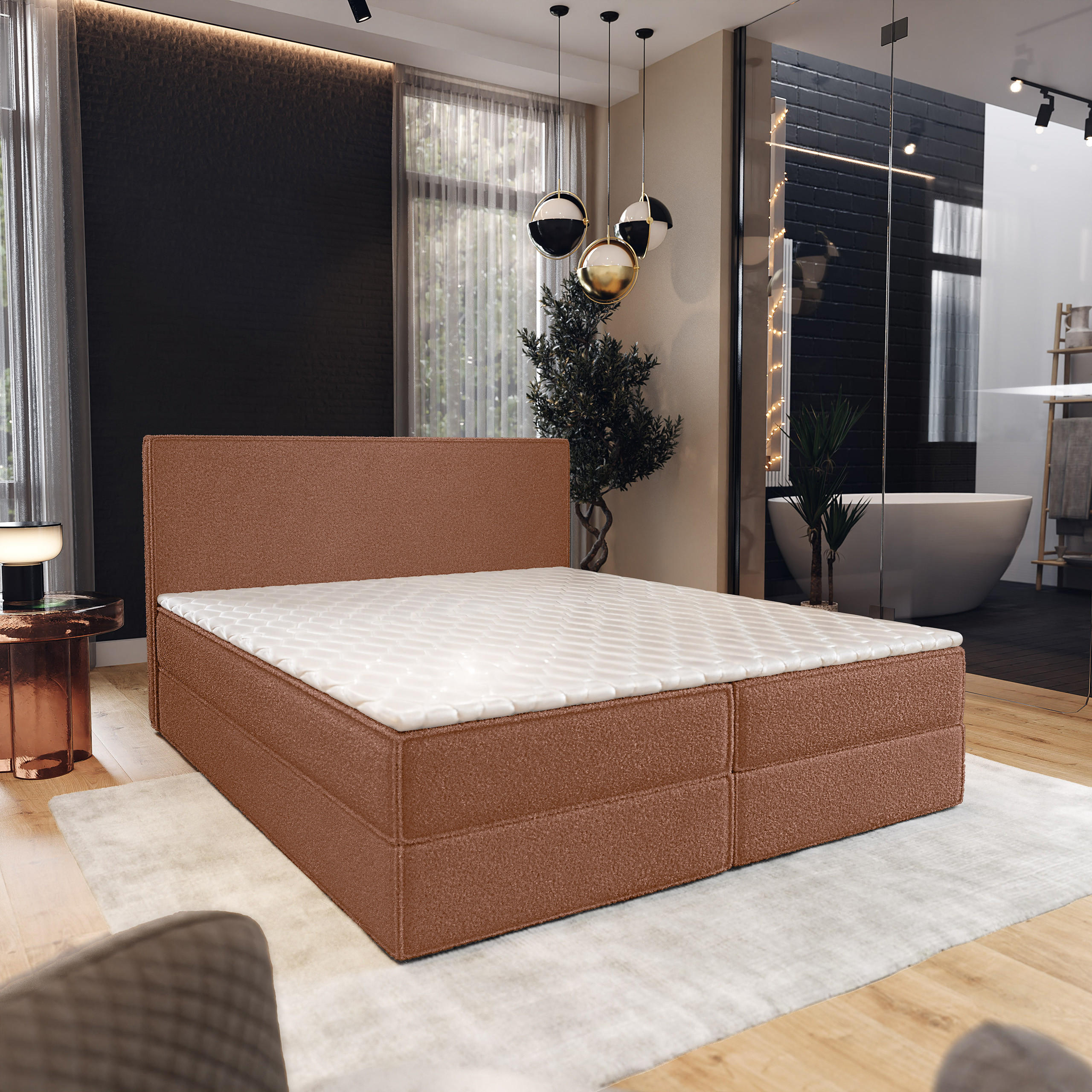 BOXBETT PELLIO 140x200 cm mit Matratze und Topper - Kupferfarben - Kupferfarben, Holz (140/200cm) - MASSENO