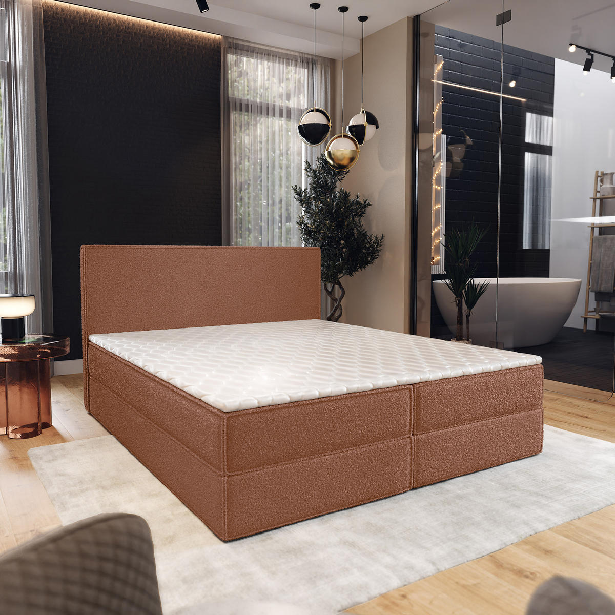BOXBETT PELLIO 140x200 cm mit Matratze und Topper - Kupferfarben - Kupferfarben, Holz (140/200cm) - MASSENO