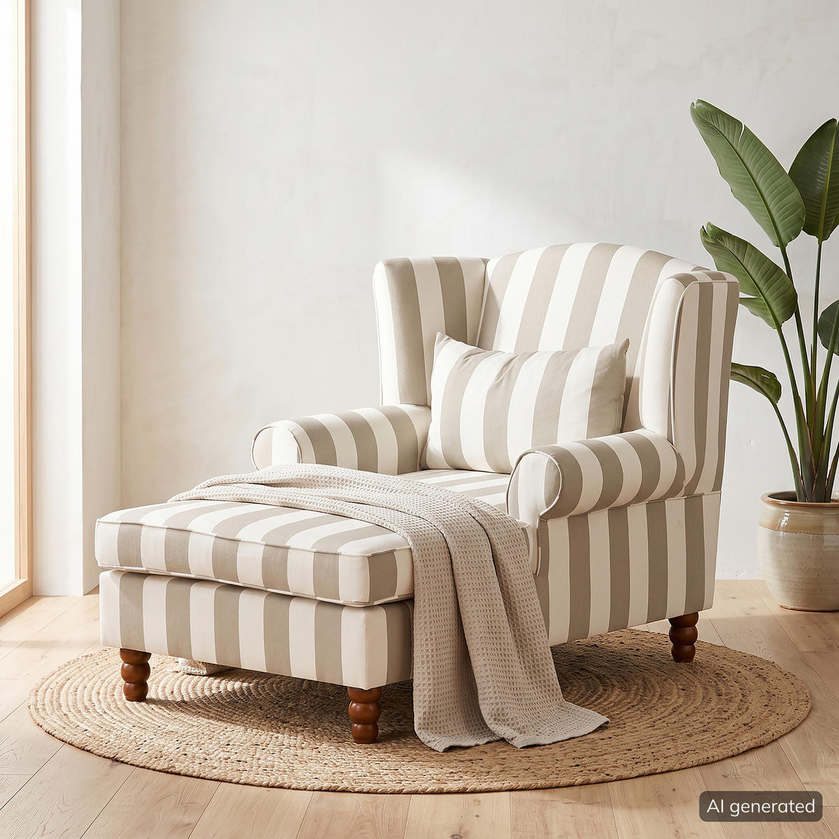OHRENSESSEL - Webstoff - Beige/Weiß, Holz/Textil (94/95/134cm) - home24