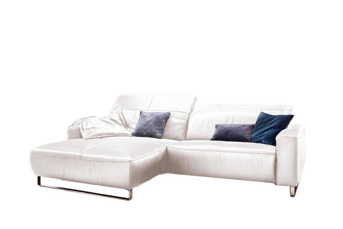 ECKSOFA MIT SITZTIEFENVERSTELLUNG YORK Ecru Leder - Ecru/Silberfarben, Leder (284/180cm) - KAWOLA