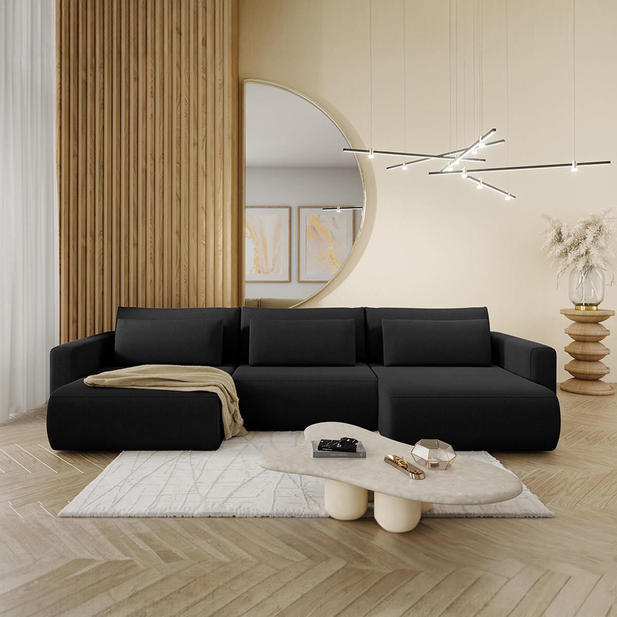 PANORAMASOFA Evy 4 Sitzplätze Schwarz - Schwarz, Holz (340/82/149cm) - Petits-meubles