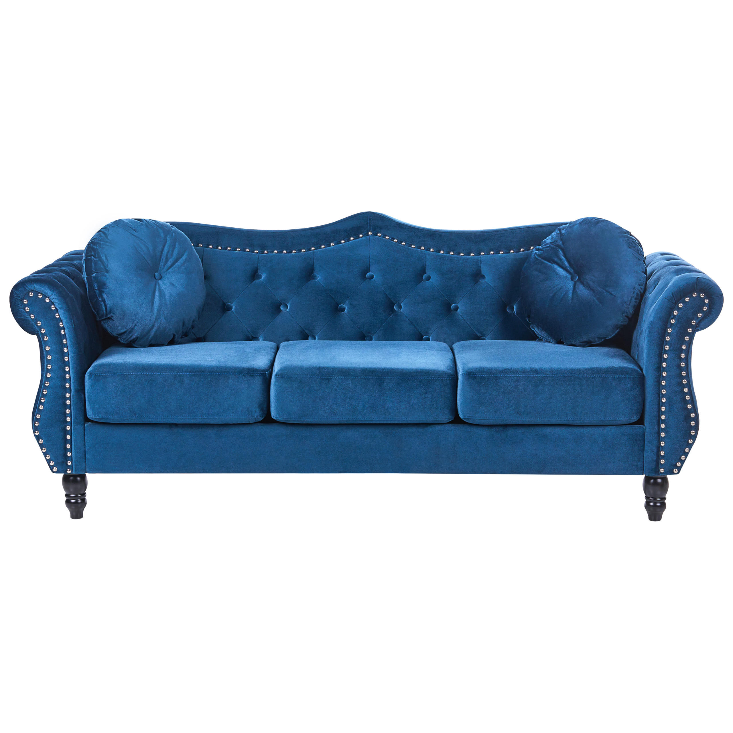 3-SITZER-SOFA Samtstoff Marineblau Skien - Hellblau, Textil (204/86/78cm) - Beliani