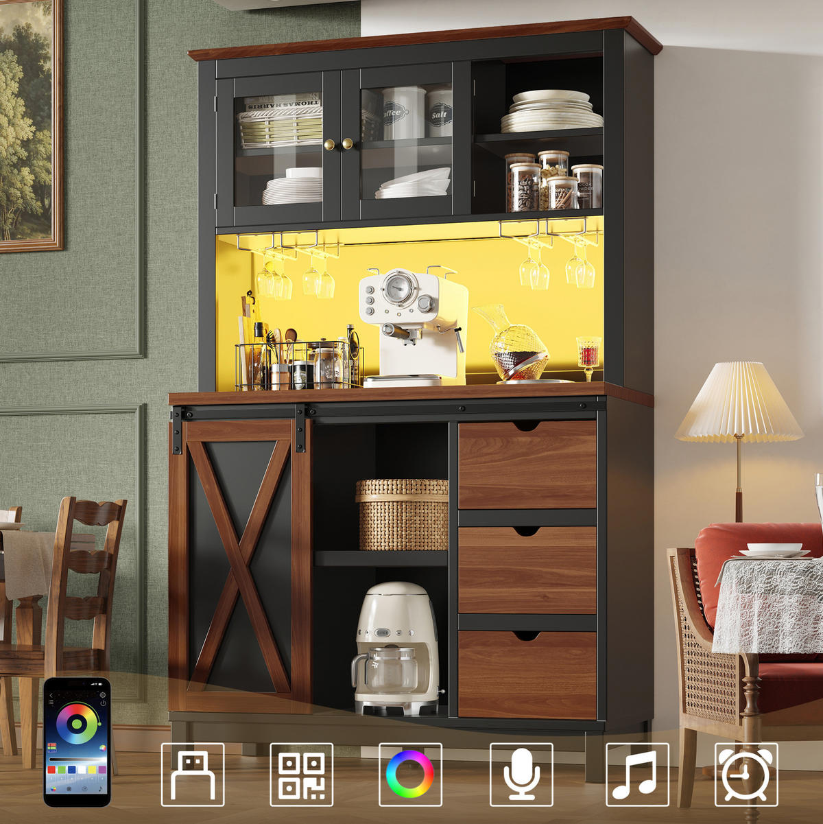 HIGHBOARD 104/180/40 cm Schwarz aus MDF, Metall und Glas mit LED-Beleuchtung - Schwarz, Glas (40/180/104cm) - OKMYHOME
