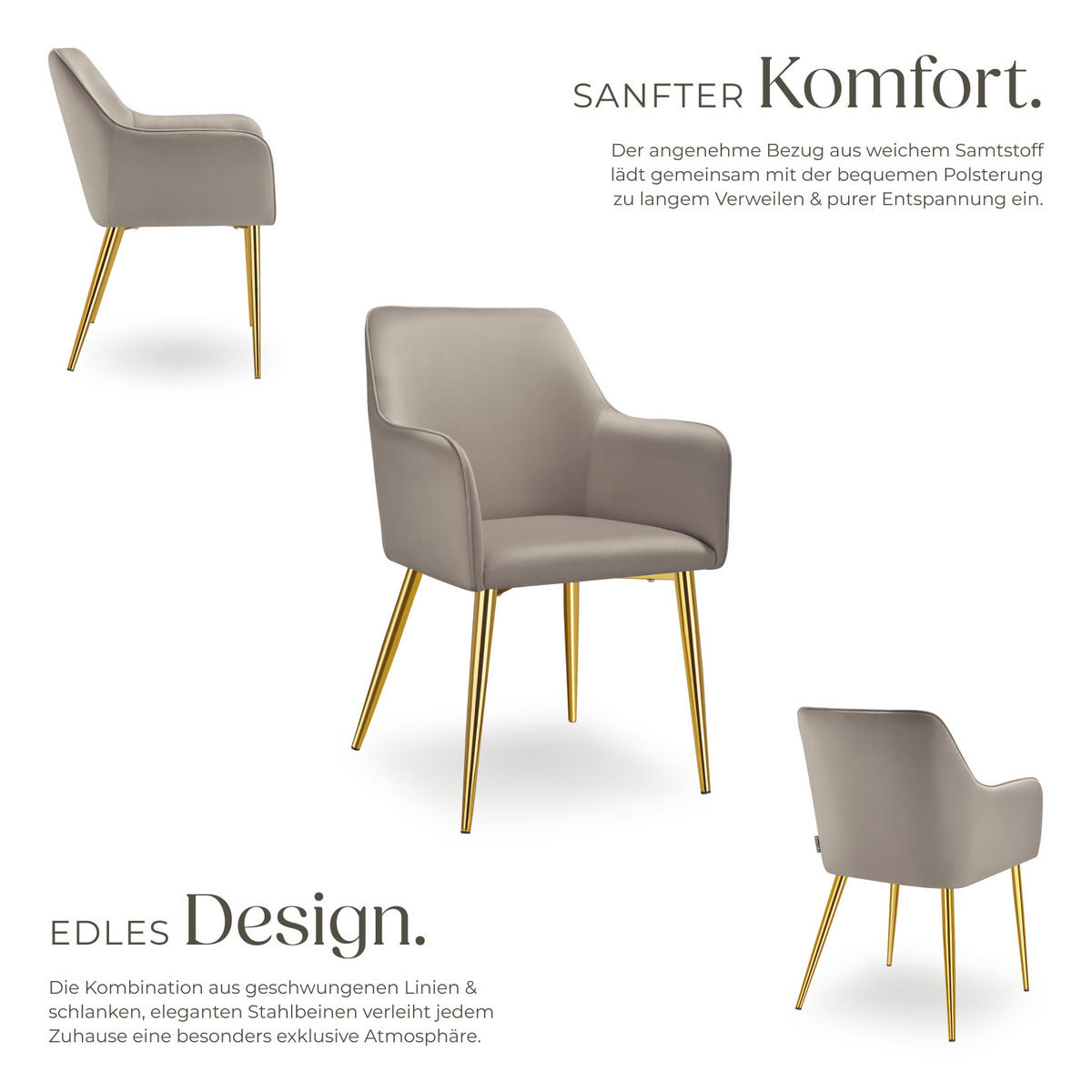 ARMLEHNSTUHL 6er Set Avane 55 x 63 5 x 86 5 cm taupe - Taupe, Textil (55/86.5/63.5cm) - tectake