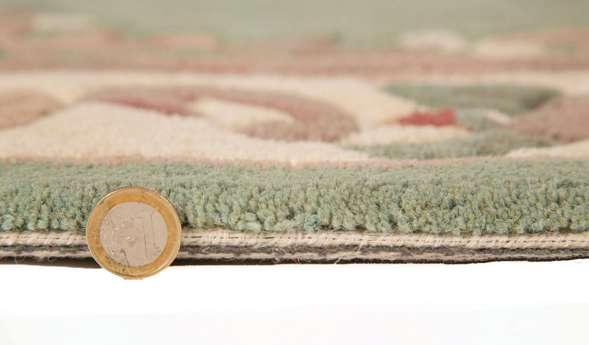 WOLLTEPPICH Aubusson-Muster handgeknüpft BEAULY, Grün-Beige 120x180 cm - Grün, Textil (120/180cm) - KADIMA DESIGN