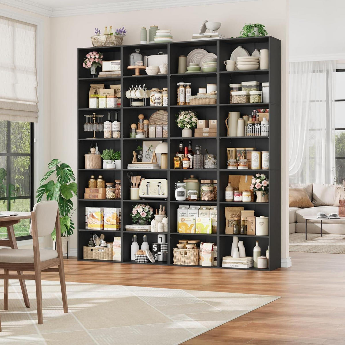 BÜCHERREGAL 220 cm Schwarz 7 Fächer - Schwarz, Holzwerkstoff (48/220/30cm)