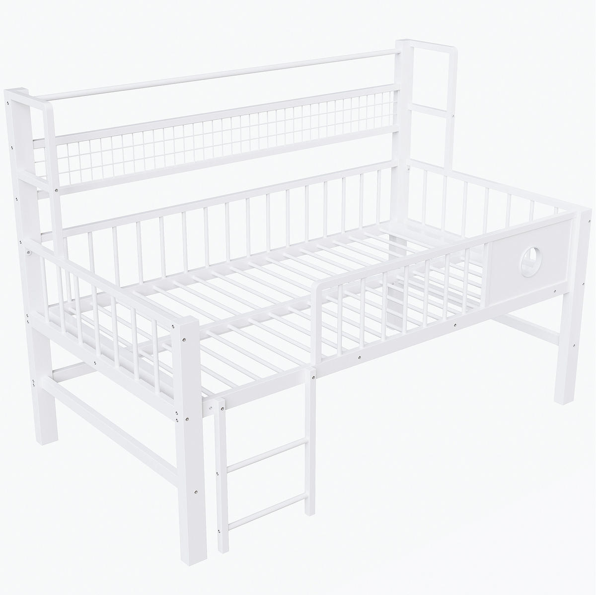 NIEDRIGES HOCHBETT 90/200 cm, Weiß mit Stauraum und Kleiderstange - Weiß, Metall (90/200cm) - MIVRAY