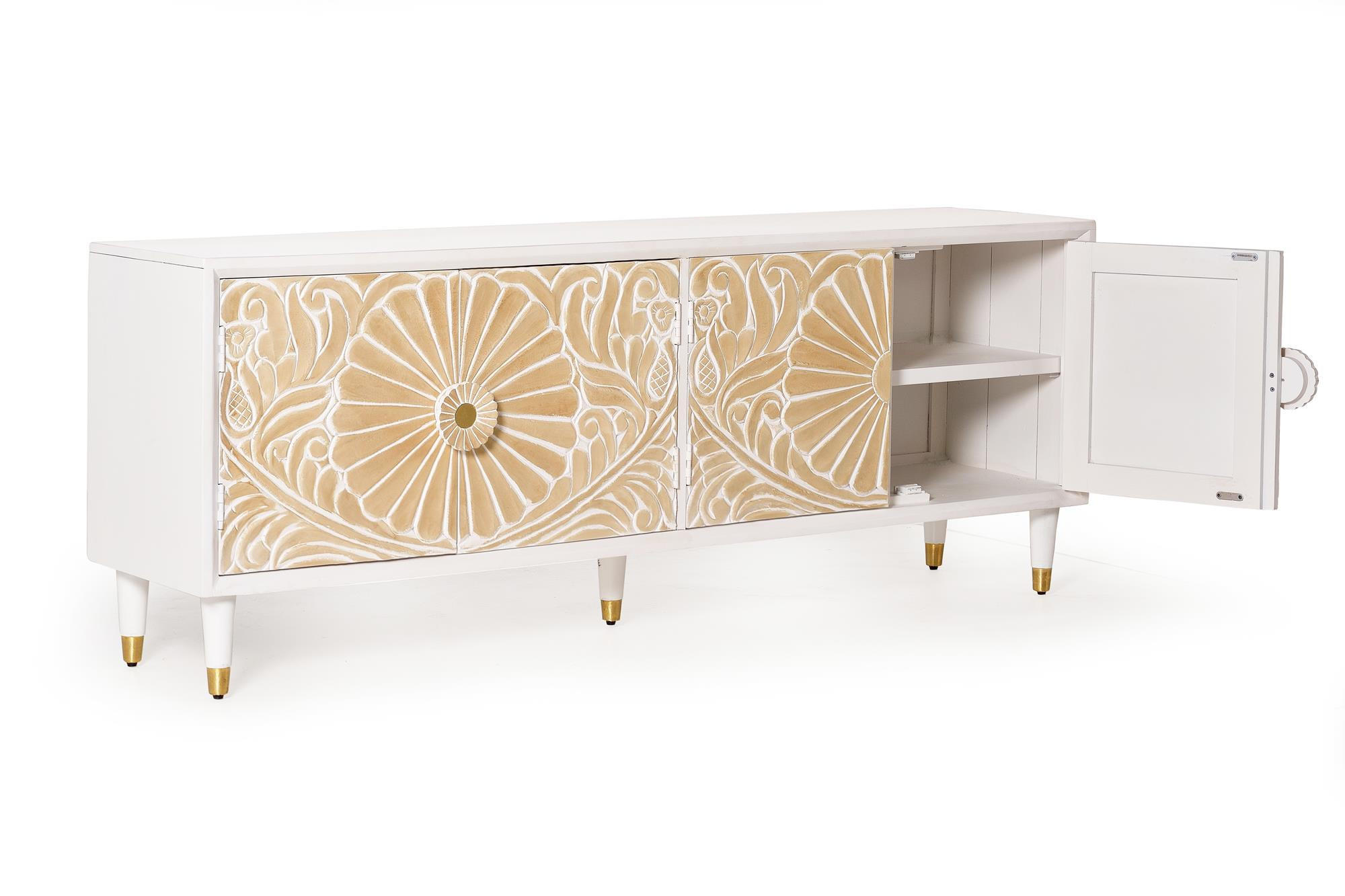 TV-SCHRANK aus weißem Mangoholz mit goldenen Akzenten - Weiß, Holz (170/65/40cm) - Giner y Colomer