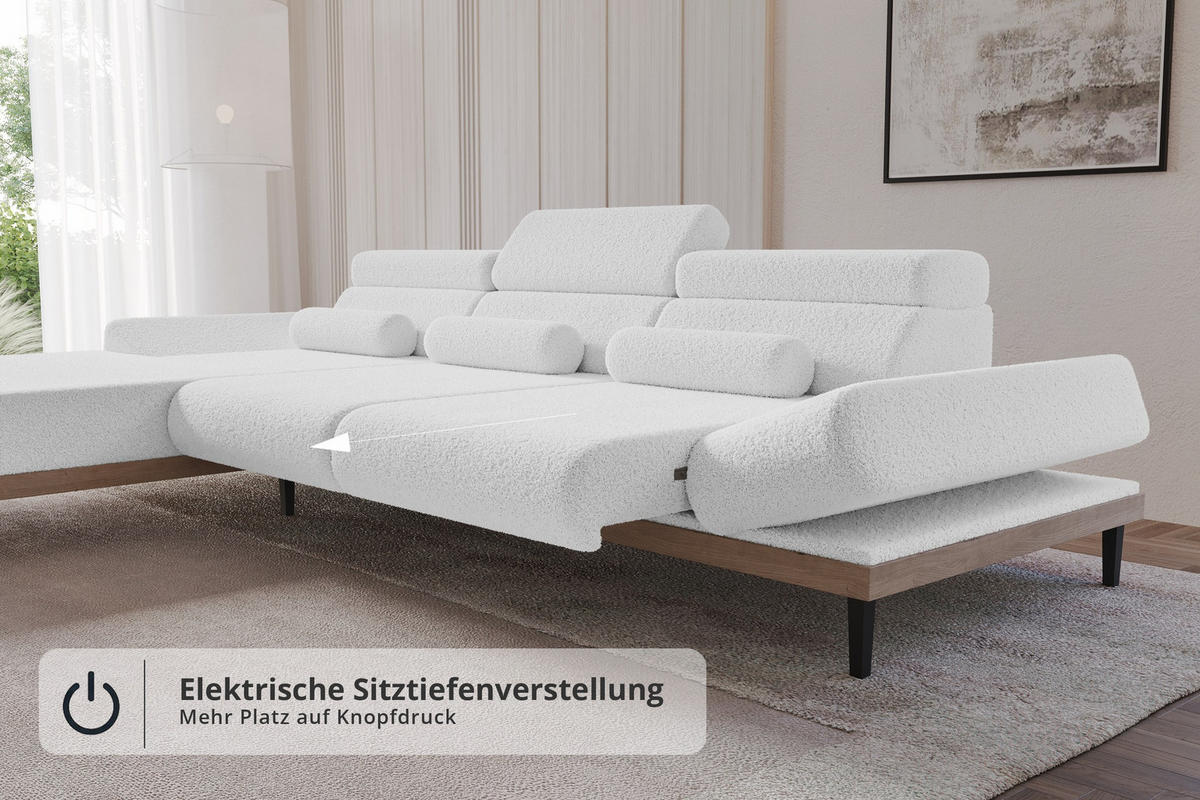 ELEKTRISCHES ECKSOFA Links MONA 316x205x85 Weiß Bouclé - Weiß, Holzwerkstoff/Textil (316/205cm) - ALTDECOR