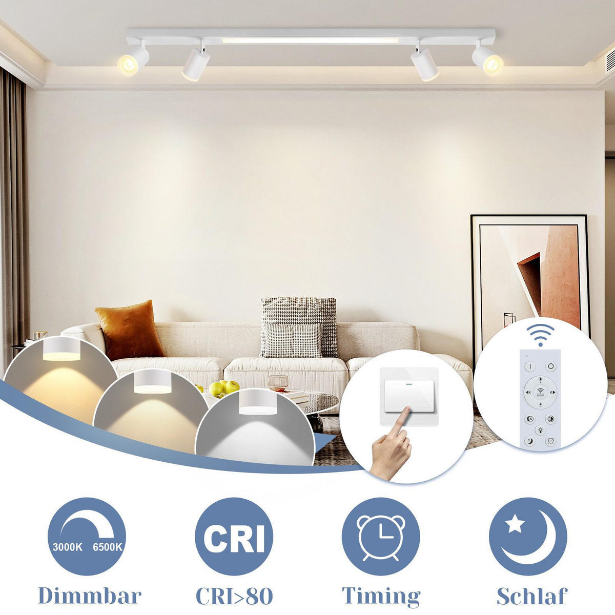 DECKENLEUCHTE Ausgezeichnet 4-flammig 110/5/15 cm - Weiß, Metall (110/5/15cm) - ZMH