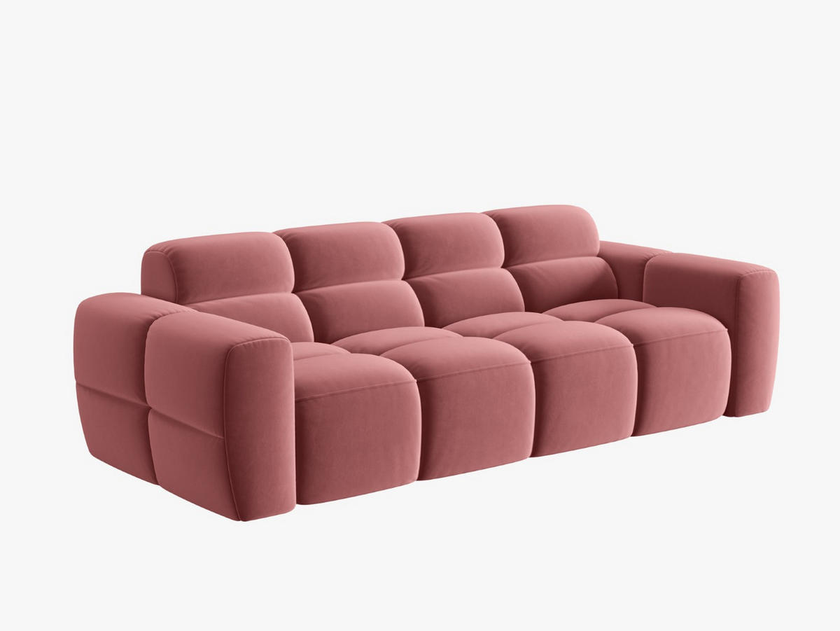 SOFA Lisa aus Samt lachs 4 Sitzplätze - Dunkelrosa, Textil (256/77/101cm) - Micadoni