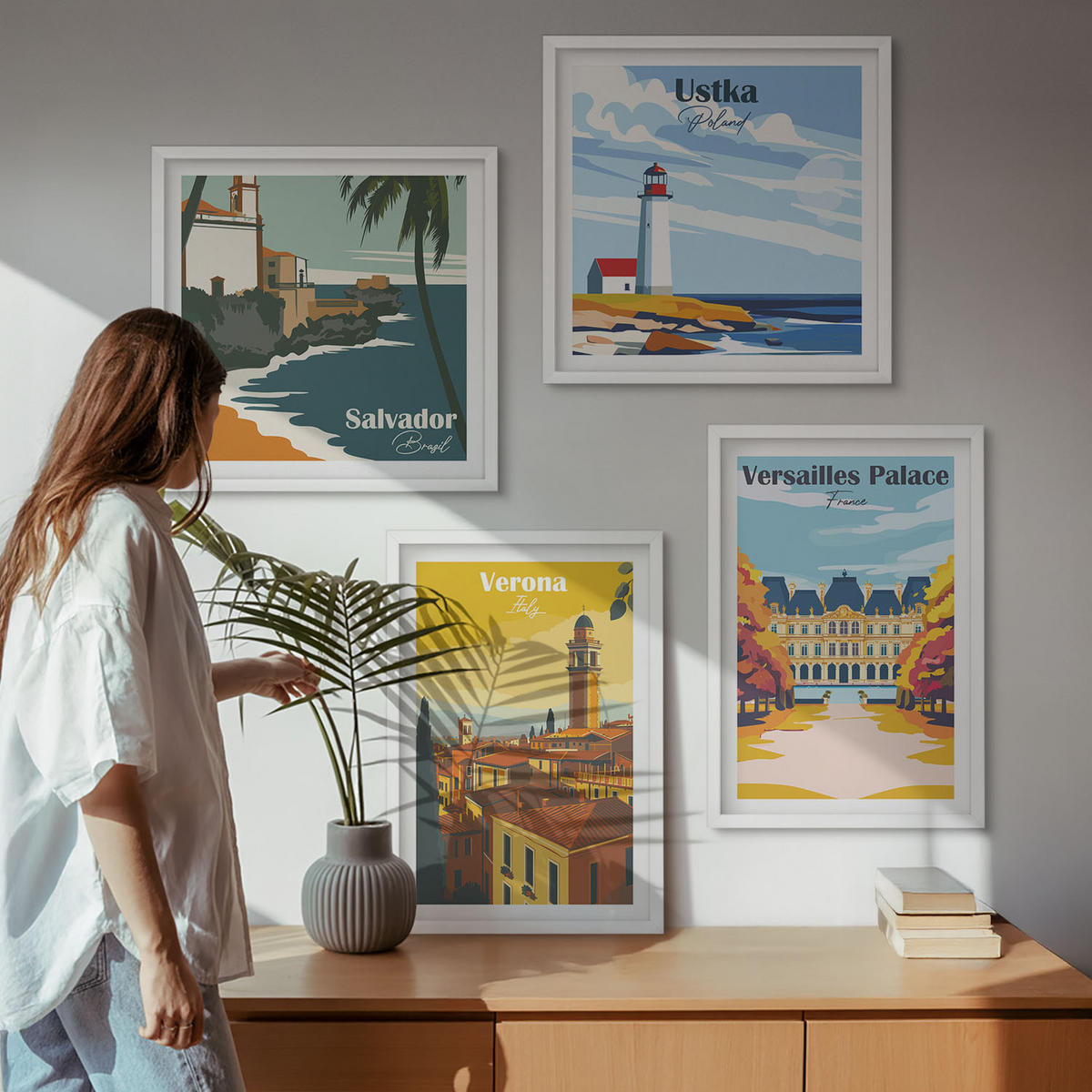 BILDER SET 4er Set - 50x50 cm & 40x60 cm Weißer Rahmen - Blicke auf berühmte Orte am Meer - Weiß, Kunststoff (50/50cm) - TULUP