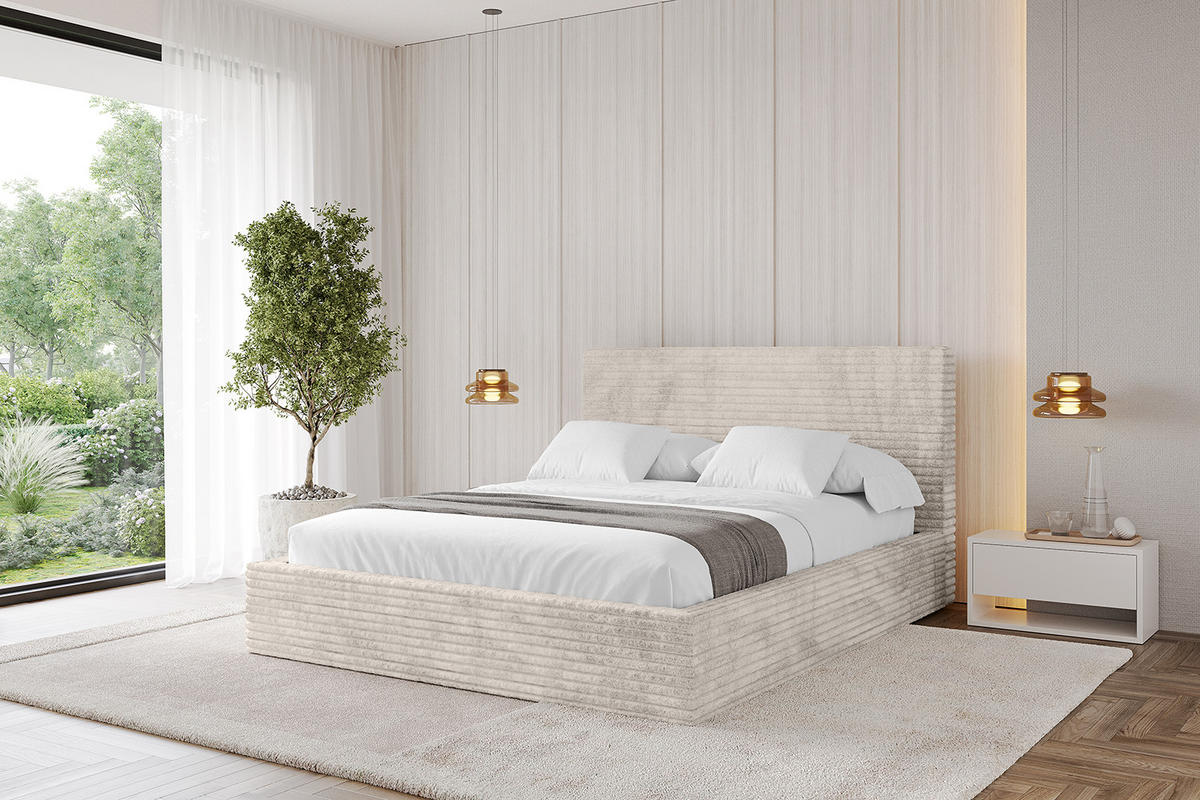 POLSTERBETT mit Bettkasten und Lattenrost, Boxbett ohne Matratze - ALOVA 120x200 Creme - Creme, Holzwerkstoff/Textil (120/200cm) - ALTDECOR