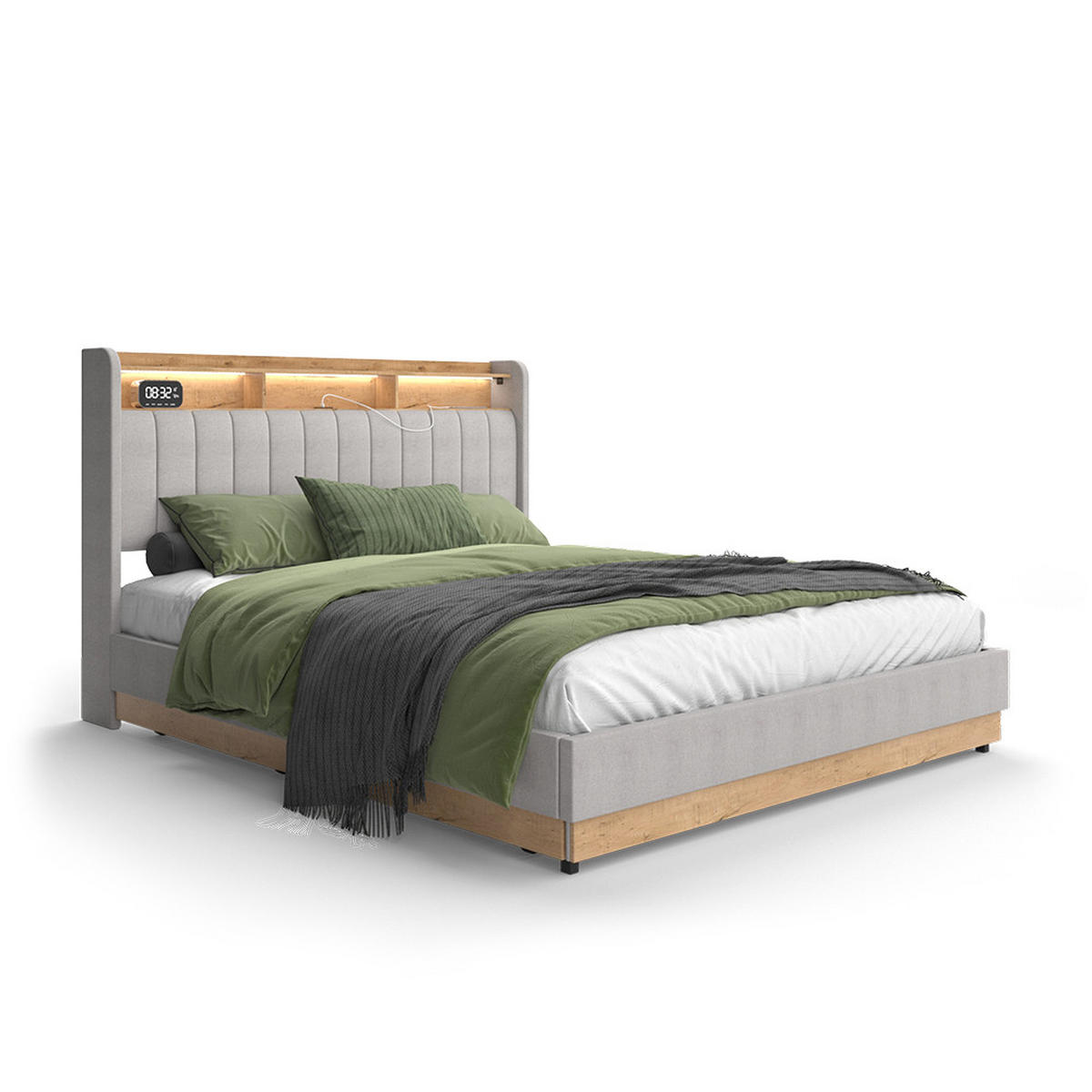 POLSTERBETT Nura Grau 160x200 cm mit 4 Schubladen - Grau, Holzwerkstoff - VitaliSpa