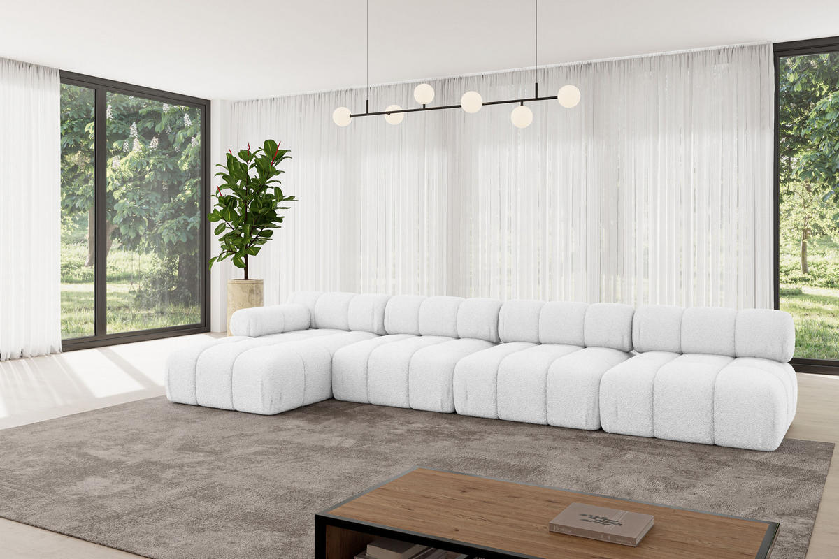 ECKSOFA modulares Sofa Razon-L3 - 380x160x70 cm Weiß Bouclé - Weiß, Holzwerkstoff/Textil (380/160cm) - ALTDECOR