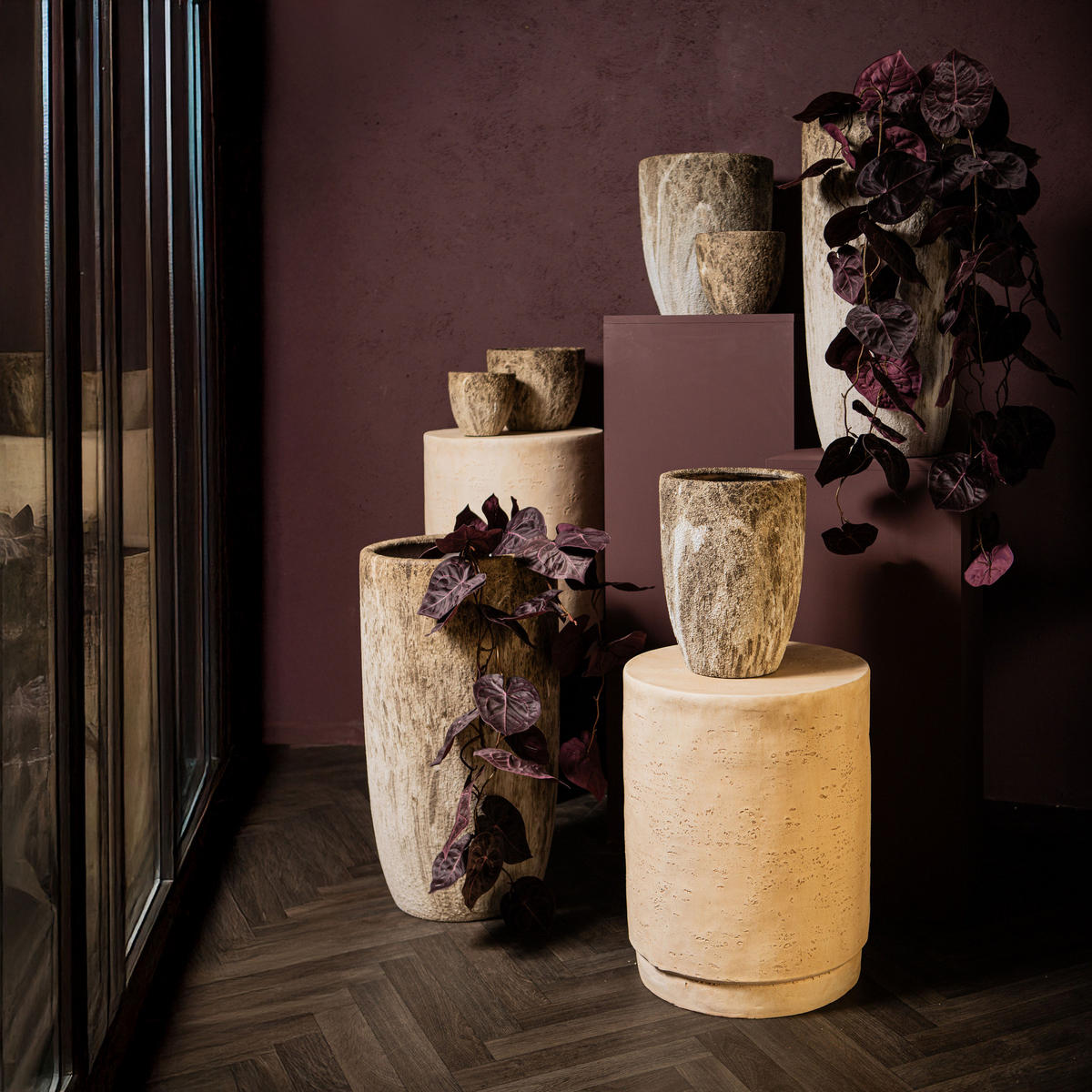 TOPF Miah Braun 25/25/21cm 3er-Set - Braun, Keramik (21cm) - PTMD Collection