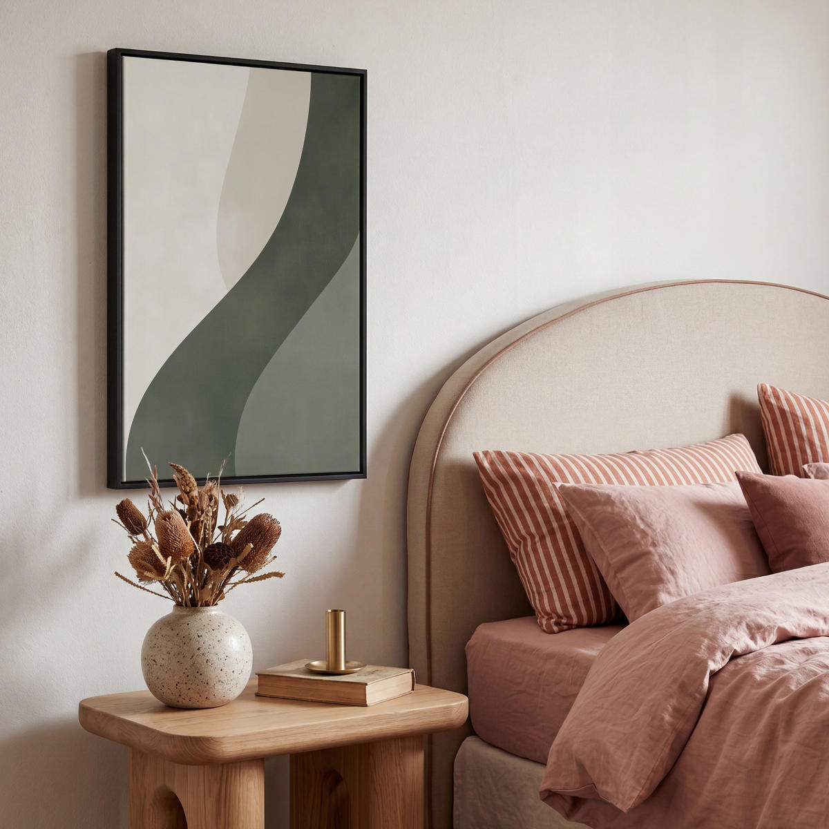 LEINWAND Bilder mit Rahmen - Japandi - Grün - Abstrakt - Modern - 40x60 - Salbeigrün, Textil (40/60cm) - MuchoWow
