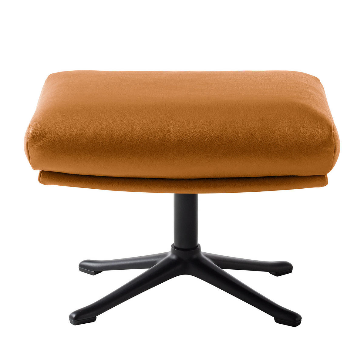 HOCKER mit Kreuzfuß - Cognac/Schwarz, Leder/Metall (54/41/41cm) - home24