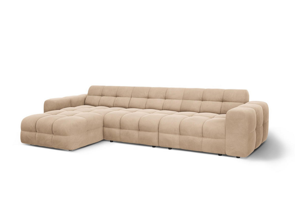 ECKSOFA links Kendal aus Samt mandelbeige 5 Sitzplätze - Beige, Textil (173/357cm) - Micadoni
