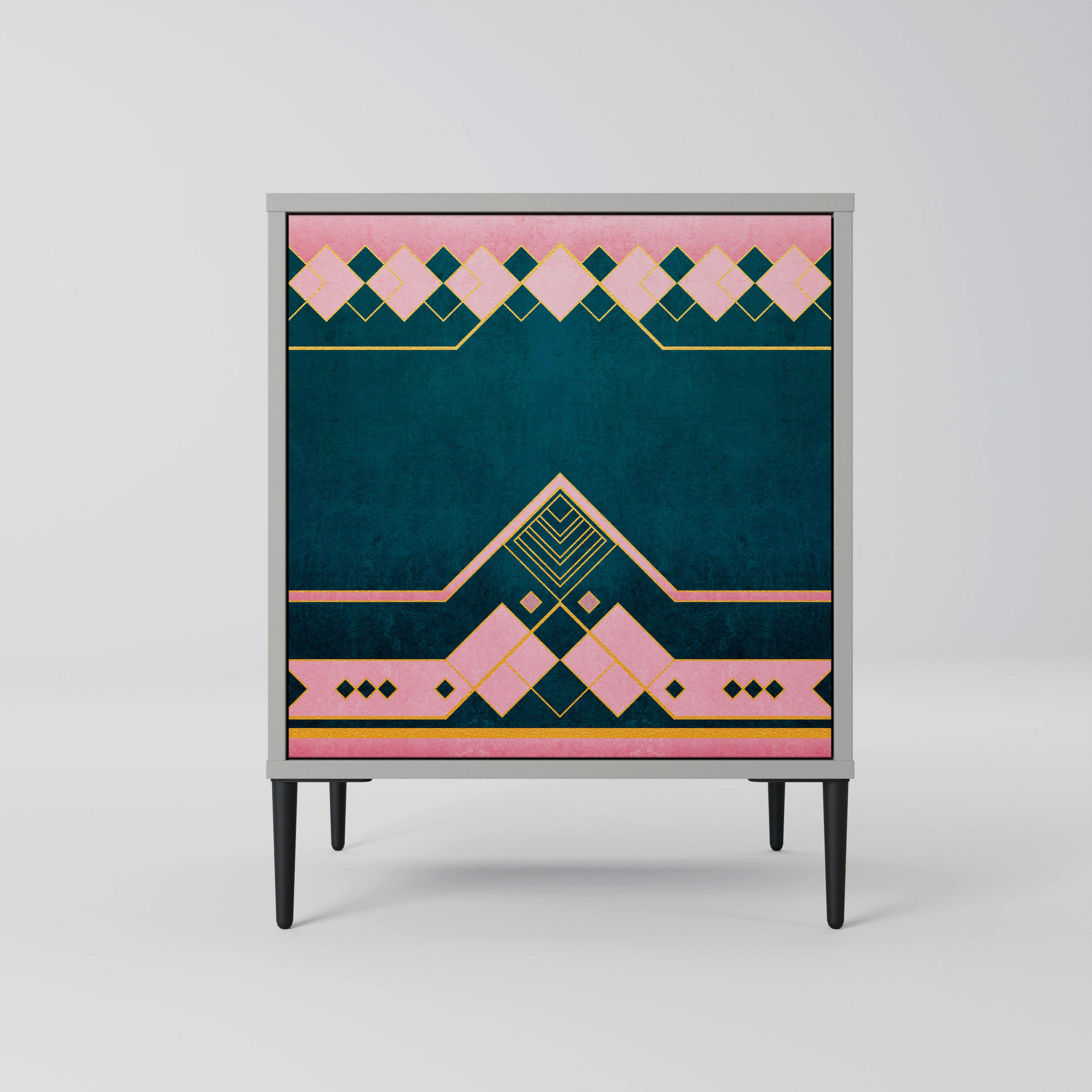 SIDEBOARD ROYAL COMPOSITION, Grau, 57,5x42x72,5 cm, Schwarze Metallfüße - Multicolor/Schwarz, Holzwerkstoff/Metall (57.5/72.5/42cm) - SpaceRebels