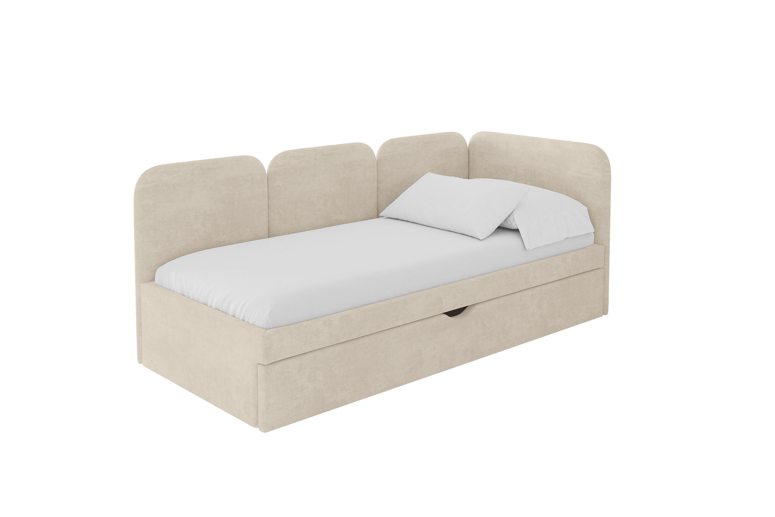 EINZELLBETT Jugendbett mit Bettkasten und Matratze H3/H4, Links - ALVY 90x200 Beige - Beige, Holzwerkstoff/Textil (90/200cm) - ALTDECOR