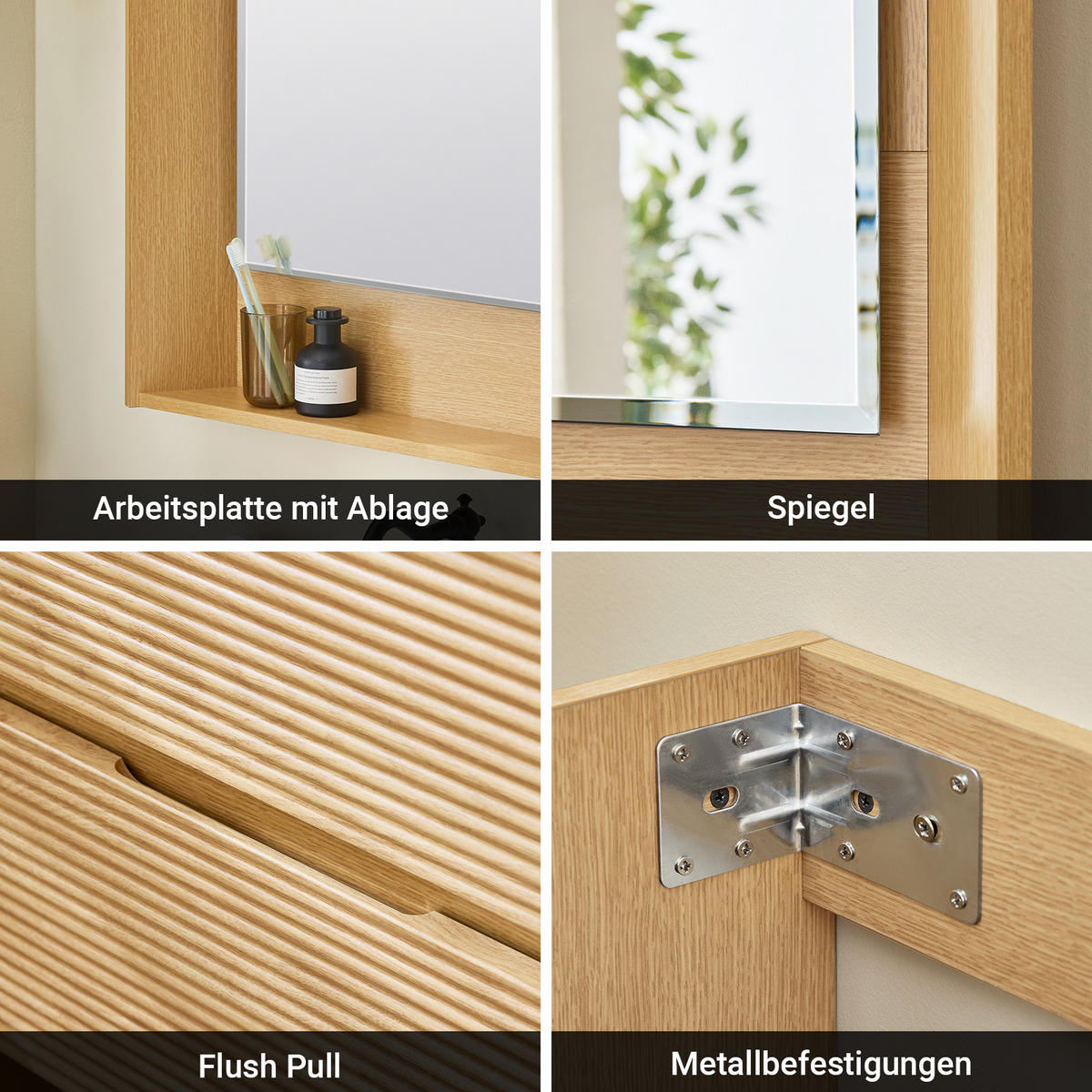 BADMÖBEL-SET Natur - Naturfarben, Glas/Keramik (80/52/50cm) - SoBuy