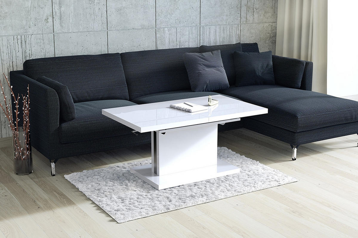 COUCHTISCH rechteckig Weiß Hochglanz ausziehbar höhenverstellbar - Weiß Hochglanz, Holzwerkstoff (80/120/56cm) - designimpex