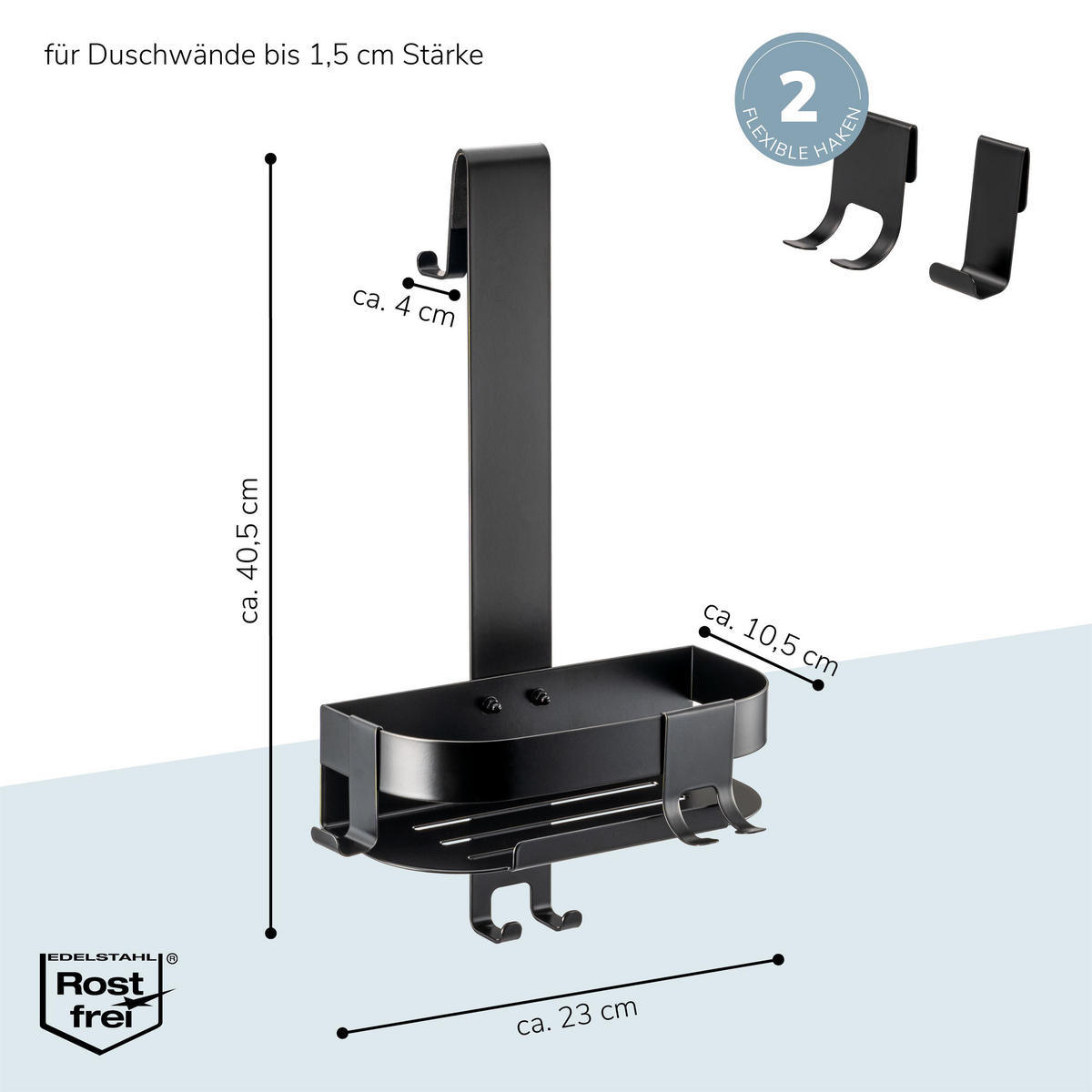 DUSCHABLAGE für Glasduschwand, Edelstahl schwarz - Schwarz, Metall (23/67.5/10.5cm) - eluno