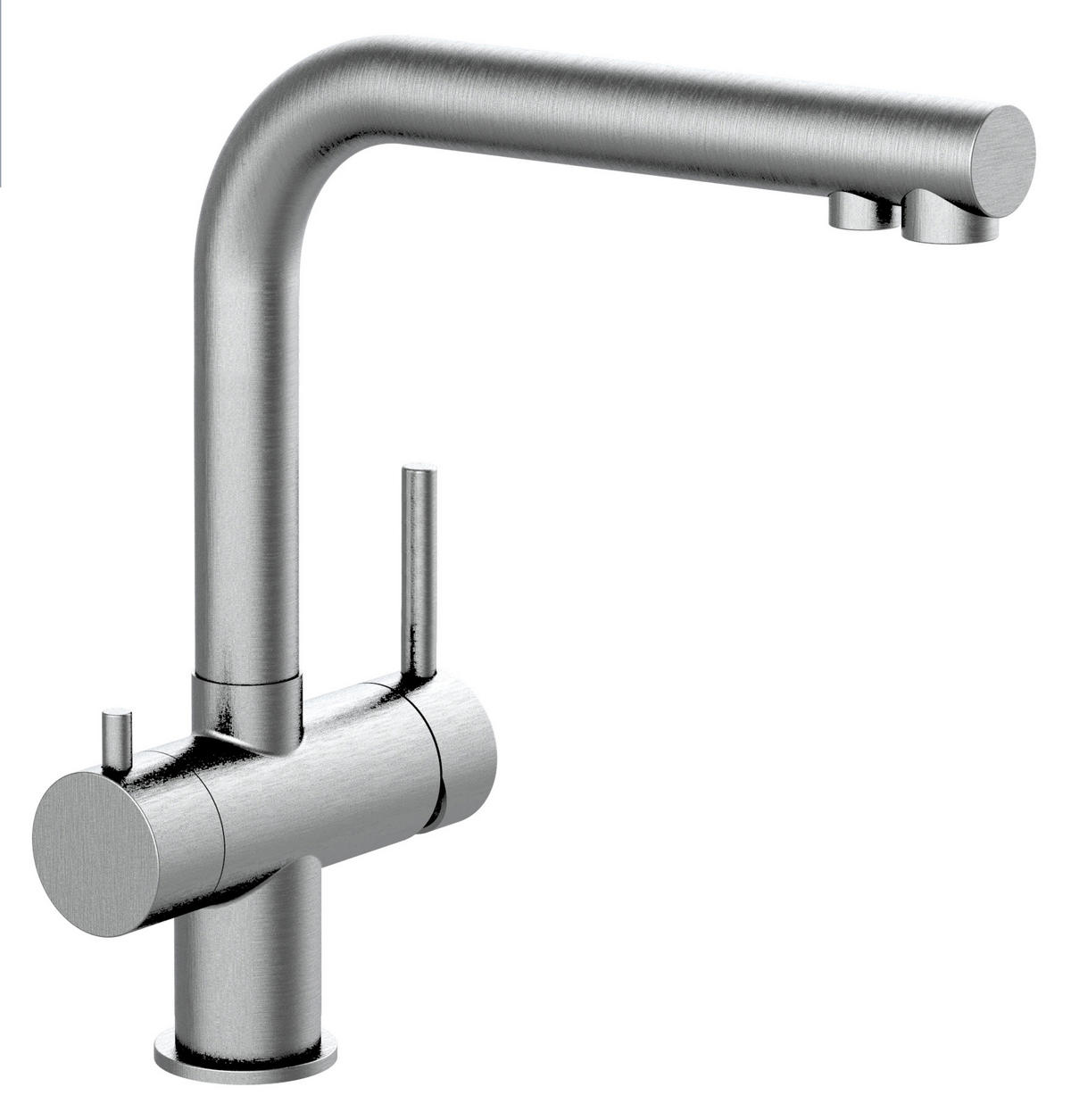 NIEDERDRUCK-3-WEGE-KÜCHENARMATUR, Edelstahl Massiv aus Chirurgenstahl, Gebürstet, 560° schwenkbar / Kurze Variante - Edelstahlfarben, Metall (22.5/28/22.5cm) - VIZIO