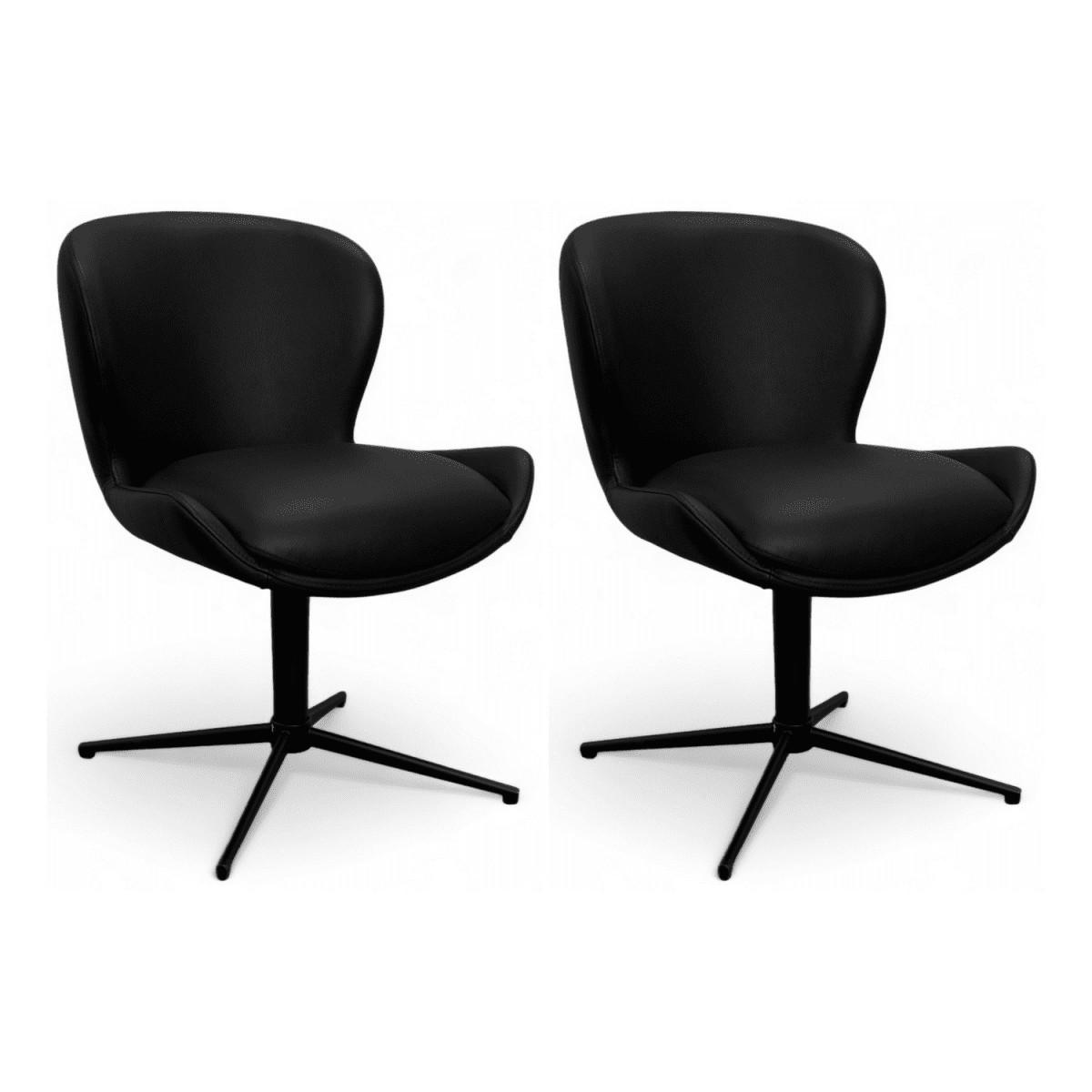 STUHL-SET 2 Stück in Echtleder Schwarz - Schwarz, Leder/Metall (57/83/63cm) - Furnhouse
