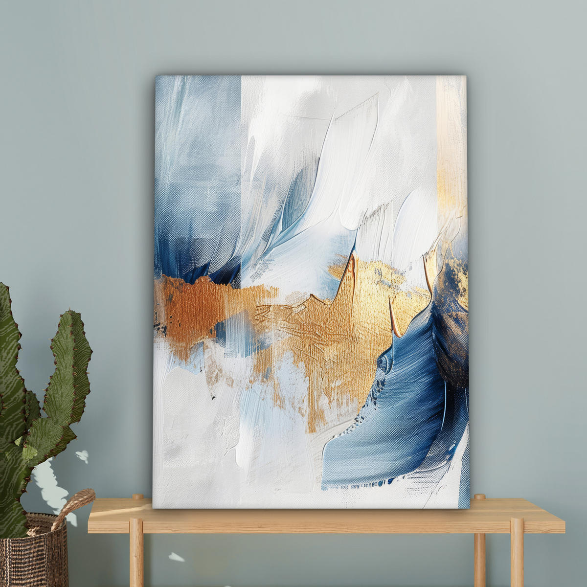 LEINWANDBILD Gold - Blau - Aquarell - Kunst - Modern 60x80 cm - Hellblau, Textil (60/80cm) - MuchoWow