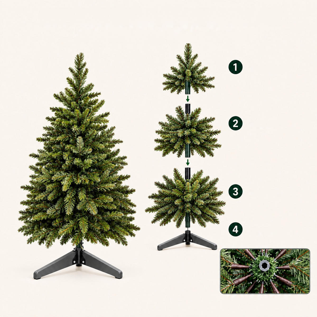 WEIHNACHTSBAUM Grün künstlich Nordmanntanne 120 cm - Dunkelgrün, Holz/Kunststoff (120cm) - Relaxdays