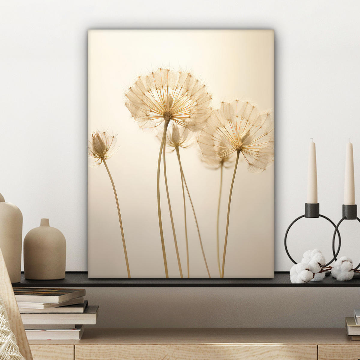 LEINWANDBILD Sonnenlicht - Löwenzahn - Botanisch - Blumen 30x40 cm - Creme, Textil (30/40cm) - MuchoWow