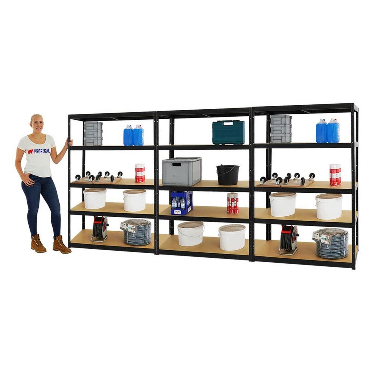 SCHWERLASTREGAL Big Elephant M 3er-Set mit 3x 180x120x60 cm Fachlast 250 kg Schwarz - Schwarz, Metall (360/180/60cm) - PROREGAL