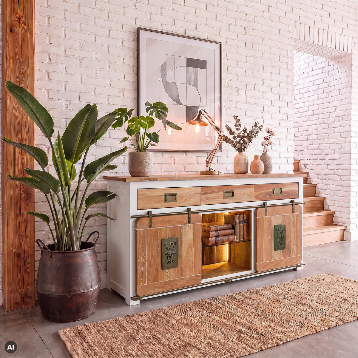 SIDEBOARD Mango / Altholz 180x45x90 weiß lackiert RAILWAY LUX #502 - Weiß, Holz (180/90/45cm) - Massivmoebel24